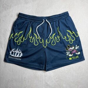 Disney x NEFF Worldwide Mickey Mouse With Flame Teal Shorts Men’s Size Large